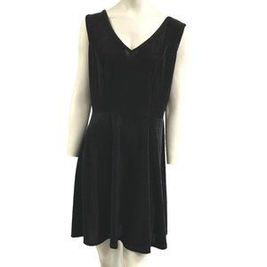 Blue Leopard Velvet Classic Fit and Flare V-neck Party Dress Black Size 2X NWT